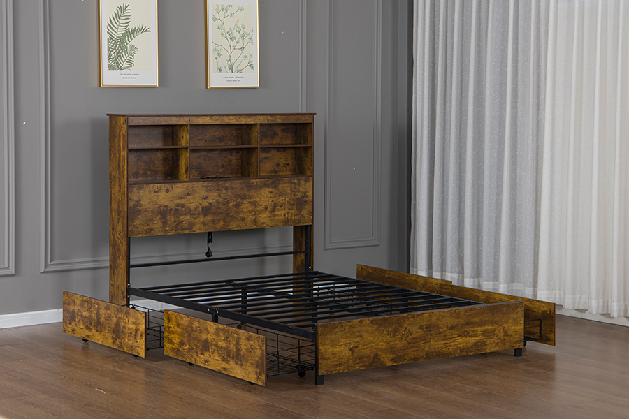Rangka Katil Gaya Retro-Industri Kayu 4831D