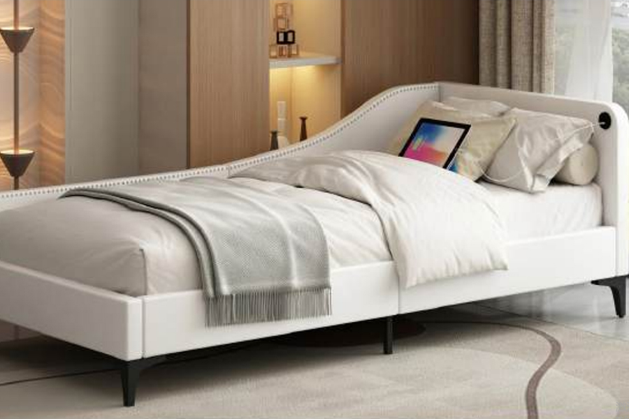 Rangka Katil Kulit Berbentuk L 4546-3U USB Upholsteri