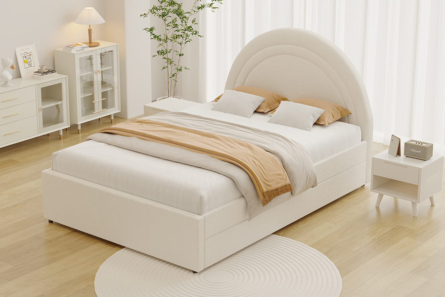 4542 Rangka Katil Penyimpanan Melengkung Trundle Bunk Upholstered