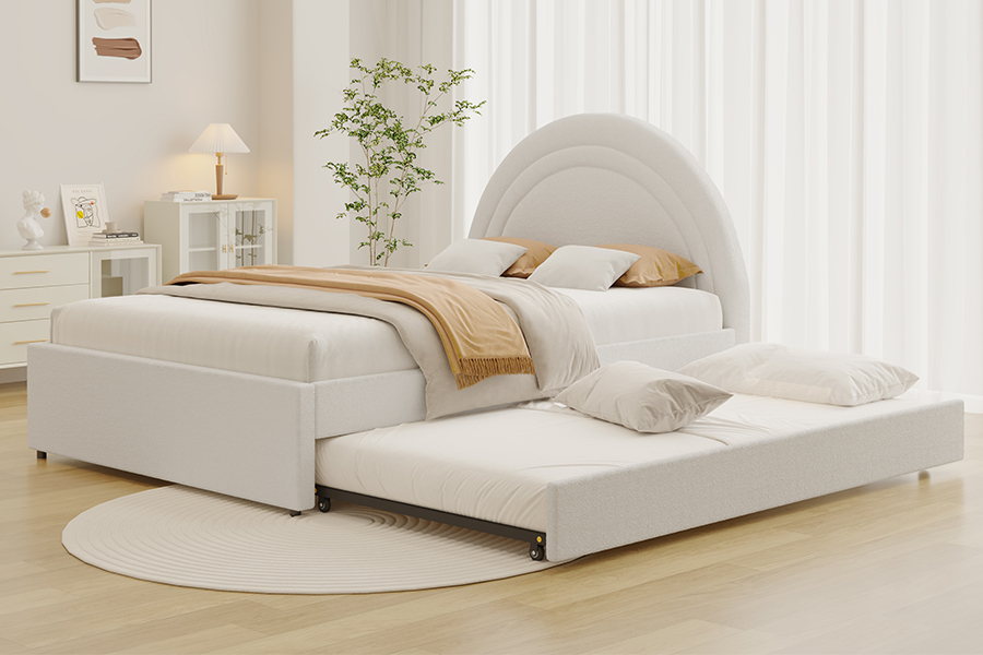 4542 Rangka Katil Penyimpanan Melengkung Trundle Bunk Upholstered