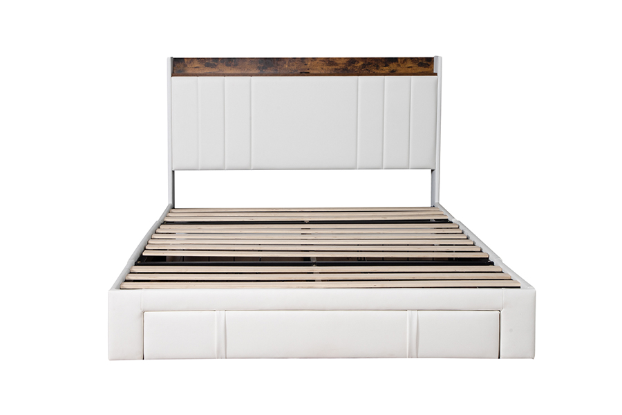 A002-1-3DU Rangka Katil Kepala katil Bersepadu Upholster USB