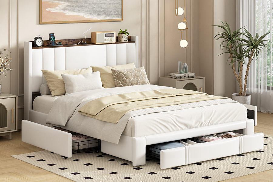A002-1-3DU Rangka Katil Kepala katil Bersepadu Upholster USB