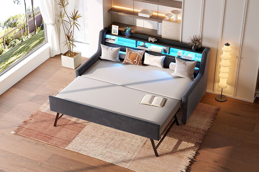 Katil Sofa Bersalut Kain Baldu Lembut Trundle 4857-1U