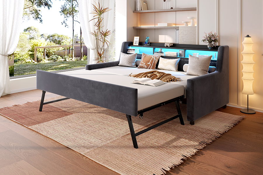 Katil Sofa Bersalut Kain Baldu Lembut Trundle 4857-1U