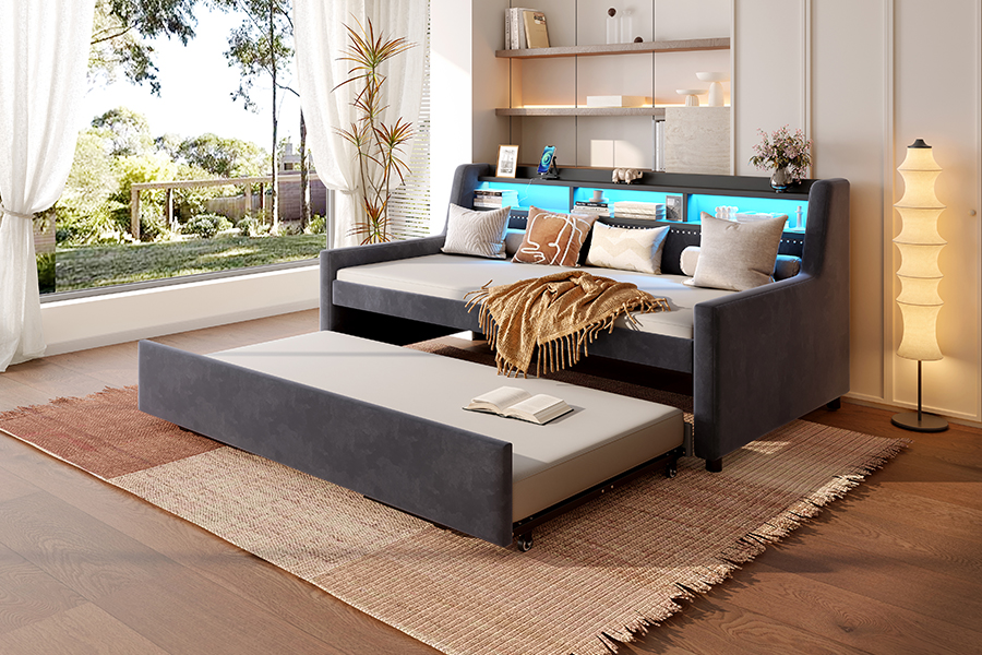 Katil Sofa Bersalut Kain Baldu Lembut Trundle 4857-1U