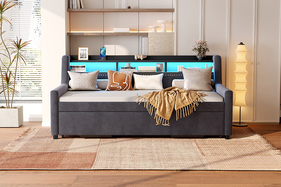 Katil Sofa Bersalut Kain Baldu Lembut Trundle 4857-1U