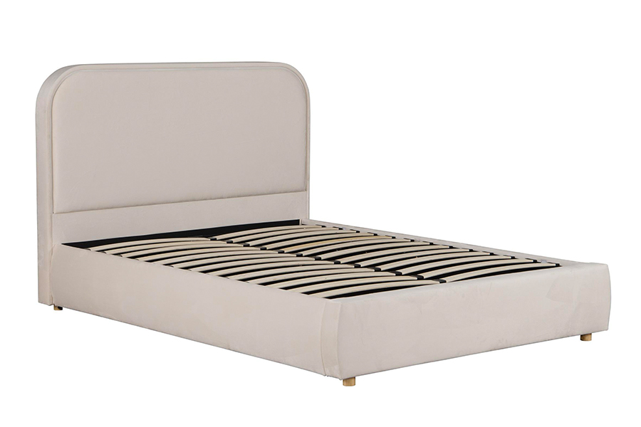 5032-1G Kayu Kepala Katil Melengkung LED Rangka Katil Upholsteri