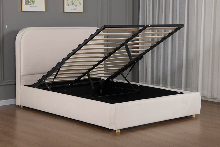5032-1G Kayu Kepala Katil Melengkung LED Rangka Katil Upholsteri