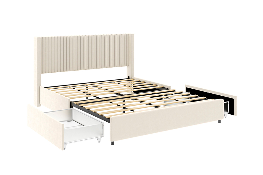 N18 Beige Moden Beige Katil Lembut Boleh Laras Katil Penyimpanan Upholsteri