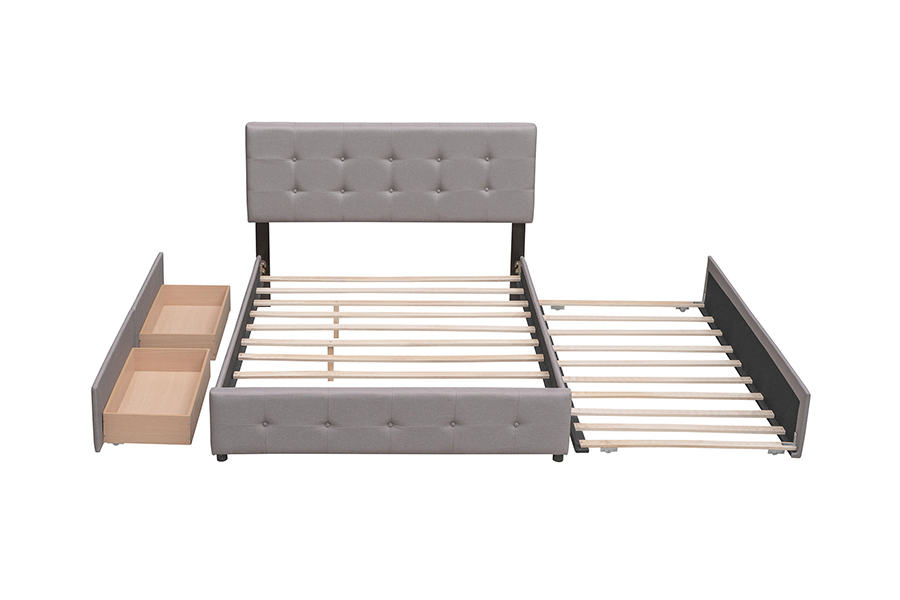 Rangka Katil Upholsteri Berlapis Dua Tingkat Ketahanan Berganda Boleh Laras N15 Trundle