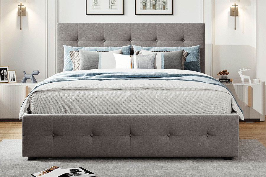 Rangka Katil Upholsteri Berlapis Dua Tingkat Ketahanan Berganda Boleh Laras N15 Trundle
