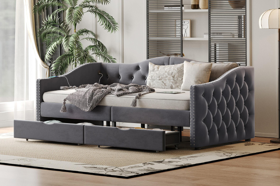 N13 Kusyen baldu kelabu moden Eropah Katil sofa penyimpanan