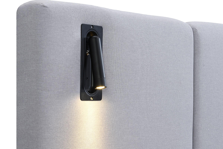 N1 Kelabu Gelap Fabrik Tahan Lama Slat Kukuh LED Rangka Katil Upholsteri