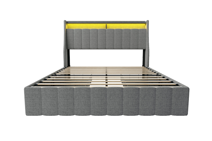 Katil Katil Kelabu N2 Bahan Mesra Alam LED Rangka Katil Upholsteri