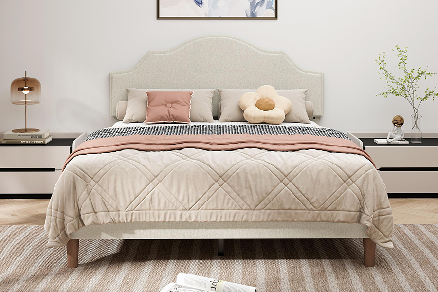N21 Katil Pelapis Bersaiz Queen Berkualiti Tinggi Fabrik Beige