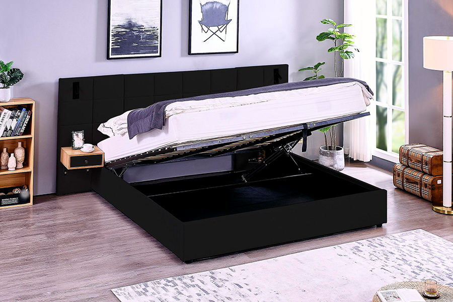 Rangka Katil Boleh Laras N6 Bahan Katil Lembut LED Rangka Katil Upholsteri