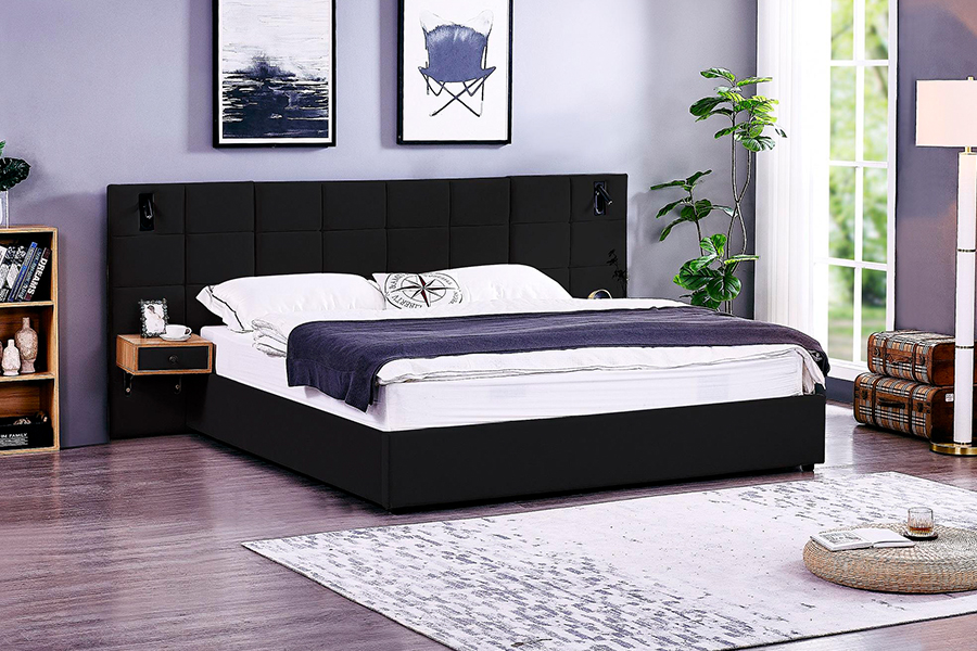 Rangka Katil Boleh Laras N6 Bahan Katil Lembut LED Rangka Katil Upholsteri