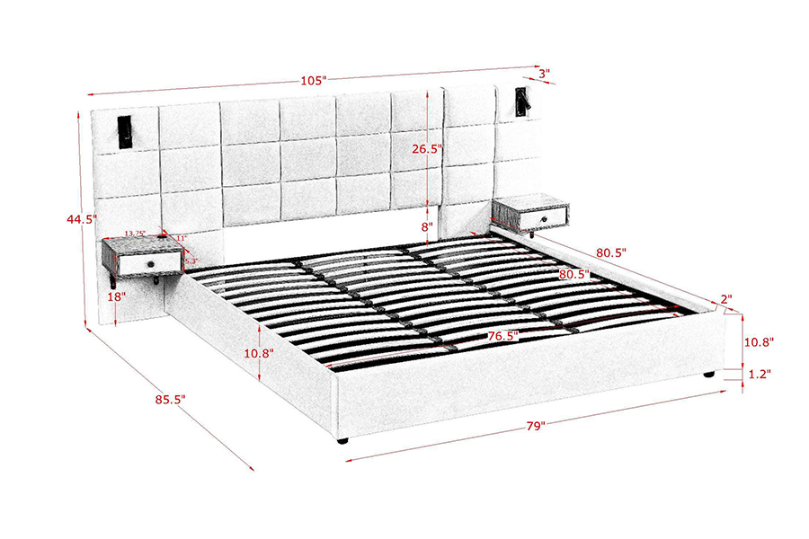 Rangka Katil Boleh Laras N6 Bahan Katil Lembut LED Rangka Katil Upholsteri