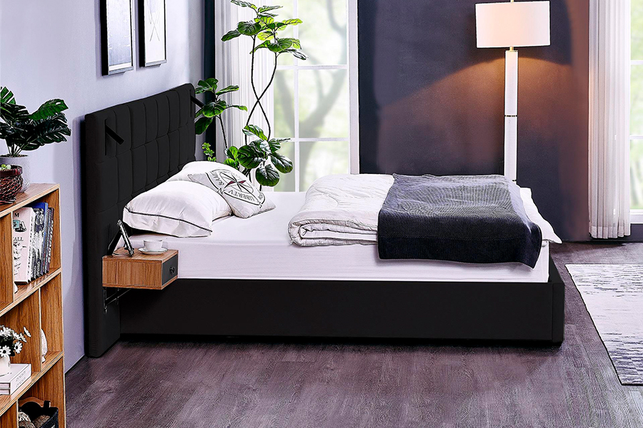 Rangka Katil Boleh Laras N6 Bahan Katil Lembut LED Rangka Katil Upholsteri