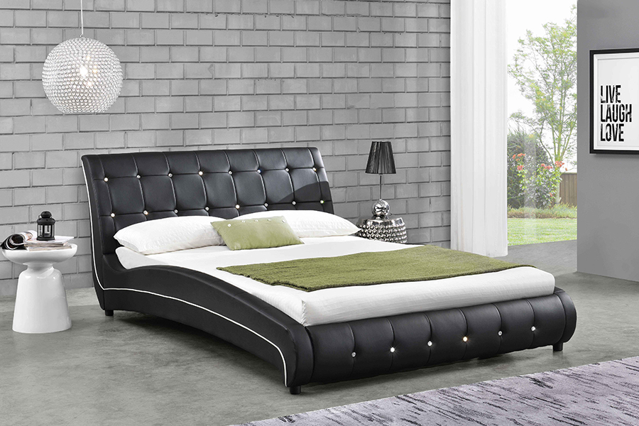 1144 Struktur kayu padu Hiasan berlian Katil upholsteri