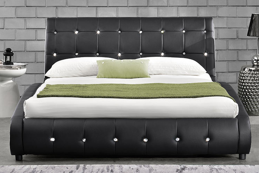 1144 Struktur kayu padu Hiasan berlian Katil upholsteri