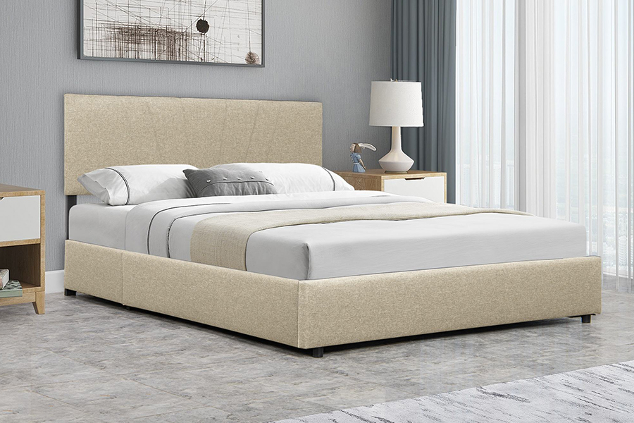 1304 Katil Upholstered Fabrik Baldu Bingkai Kayu