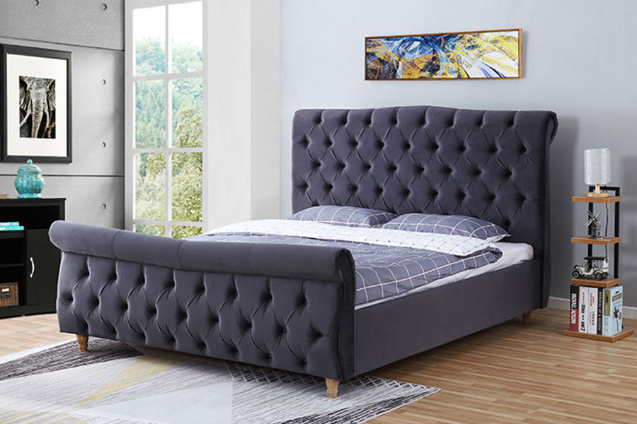 1304 Katil Upholstered Fabrik Baldu Bingkai Kayu