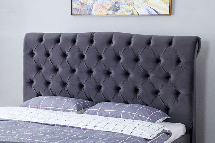 1304 Katil Upholstered Fabrik Baldu Bingkai Kayu
