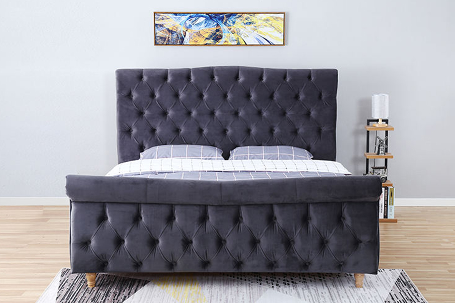 1304 Katil Upholstered Fabrik Baldu Bingkai Kayu