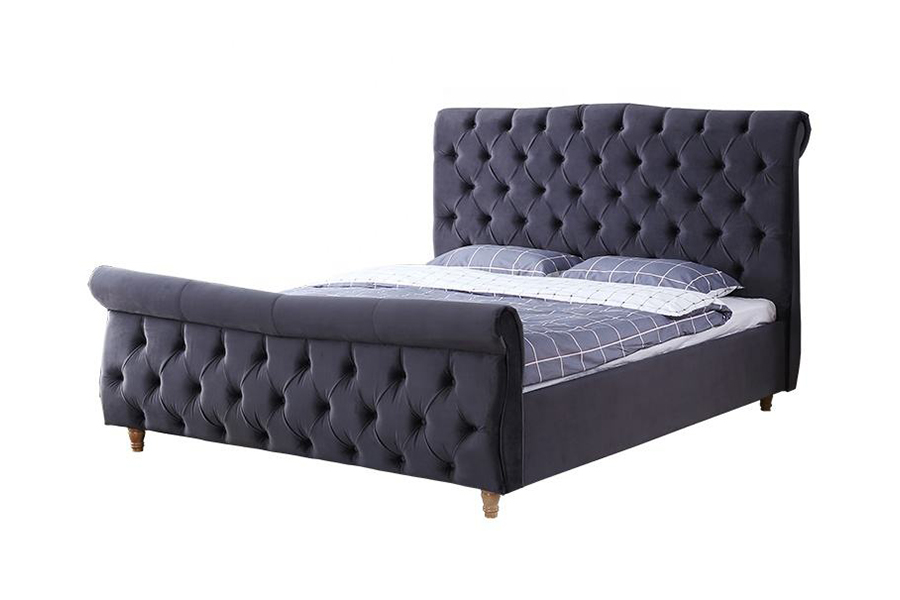 1304 Katil Upholstered Fabrik Baldu Bingkai Kayu