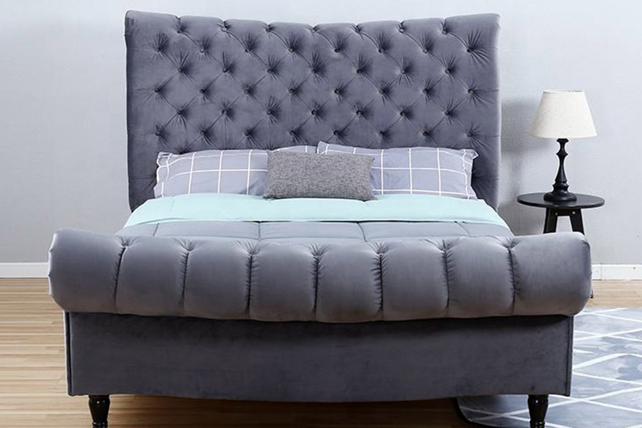 1393 Luxury High Headboard Sleigh Bed Katil Upholsteri