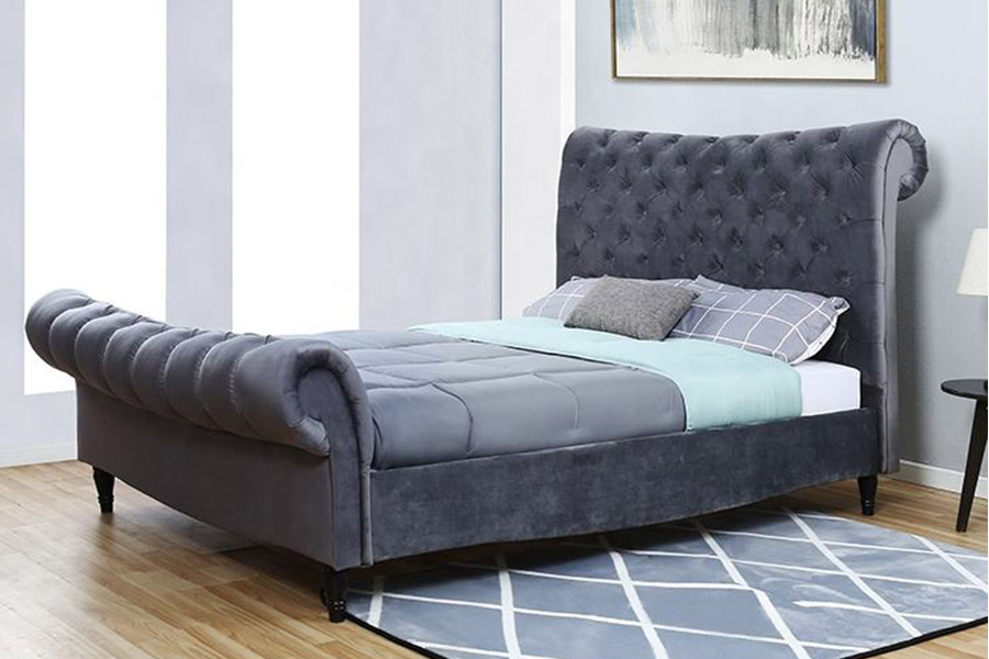 1393 Luxury High Headboard Sleigh Bed Katil Upholsteri