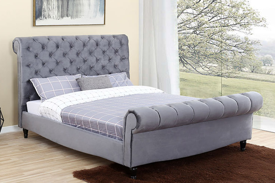 1393 Luxury High Headboard Sleigh Bed Katil Upholsteri