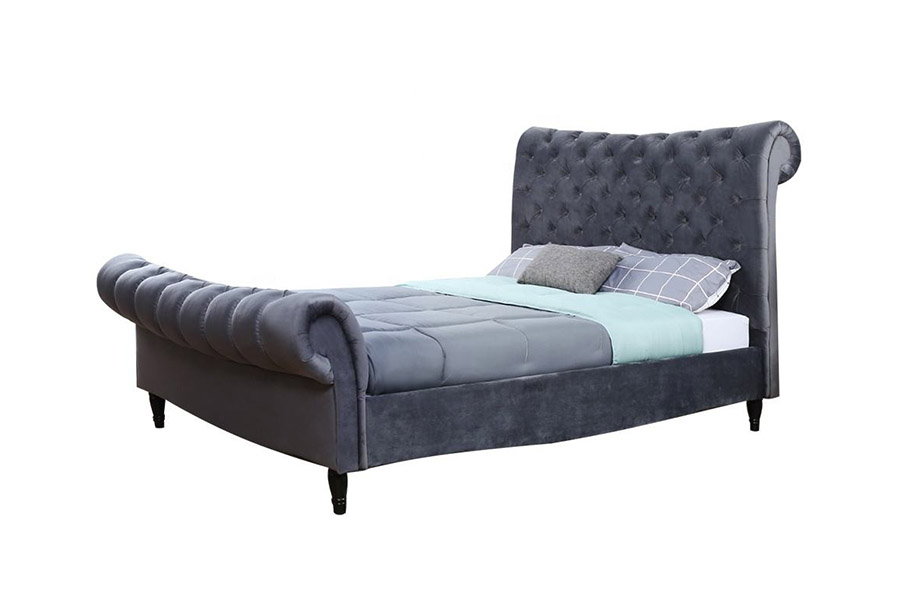 1393 Luxury High Headboard Sleigh Bed Katil Upholsteri