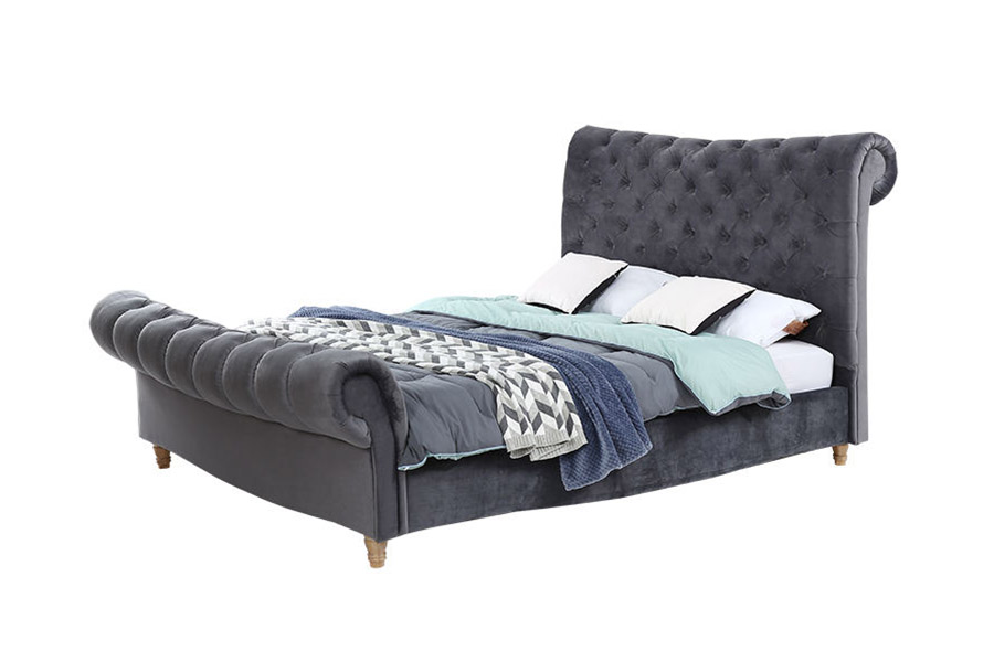 1393 Luxury High Headboard Sleigh Bed Katil Upholsteri