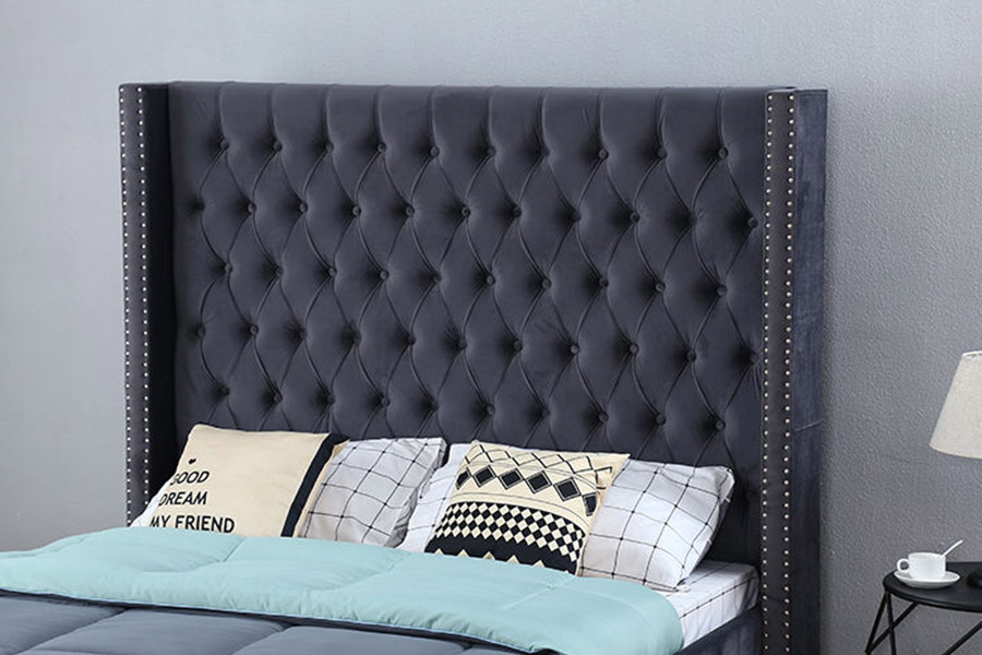 1351 Rekaan Mewah Moden Katil Wingback Katil Upholsteri