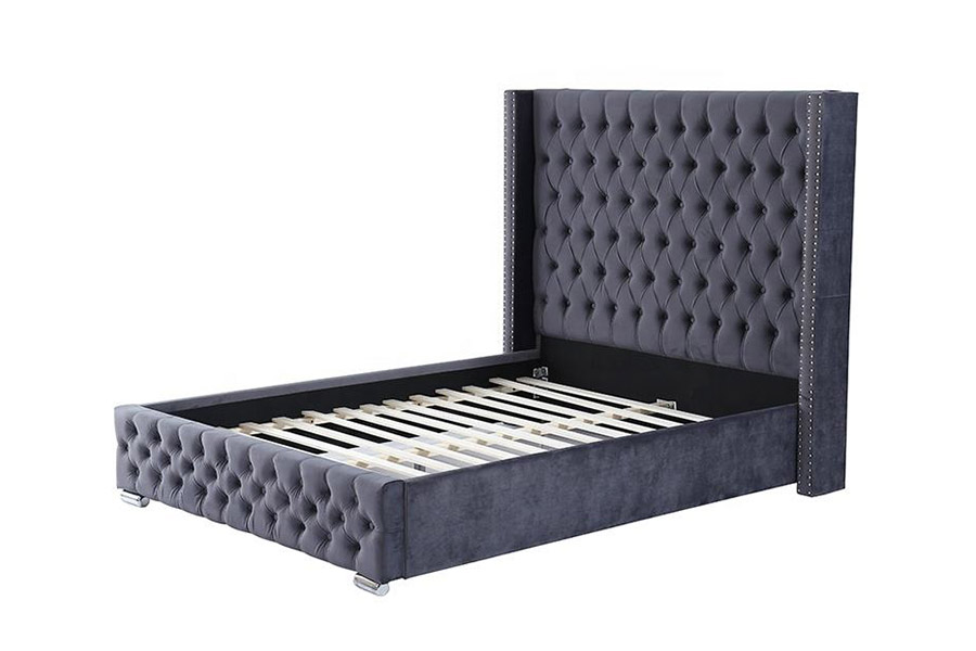 1351 Rekaan Mewah Moden Katil Wingback Katil Upholsteri