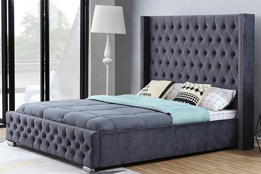 1351 Rekaan Mewah Moden Katil Wingback Katil Upholsteri