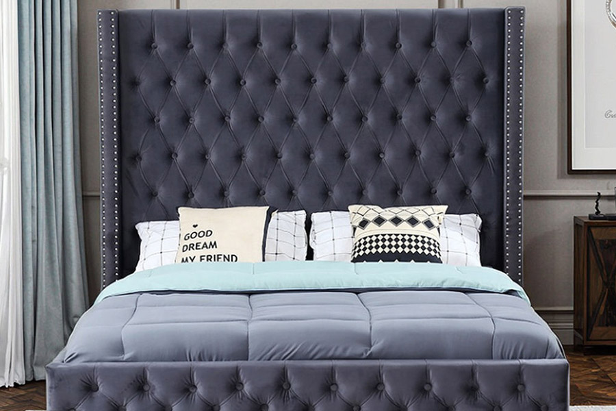 1351 Rekaan Mewah Moden Katil Wingback Katil Upholsteri