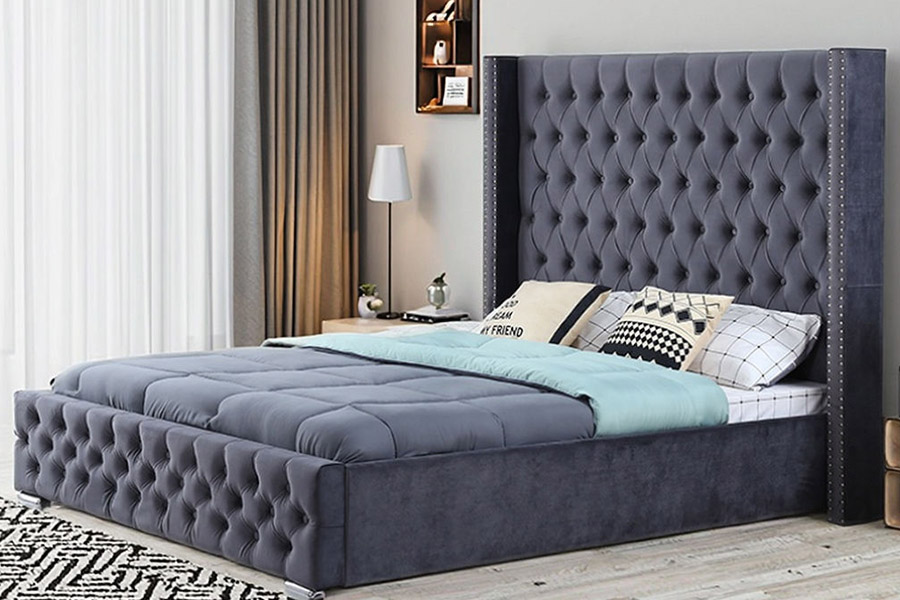 1351 Rekaan Mewah Moden Katil Wingback Katil Upholsteri