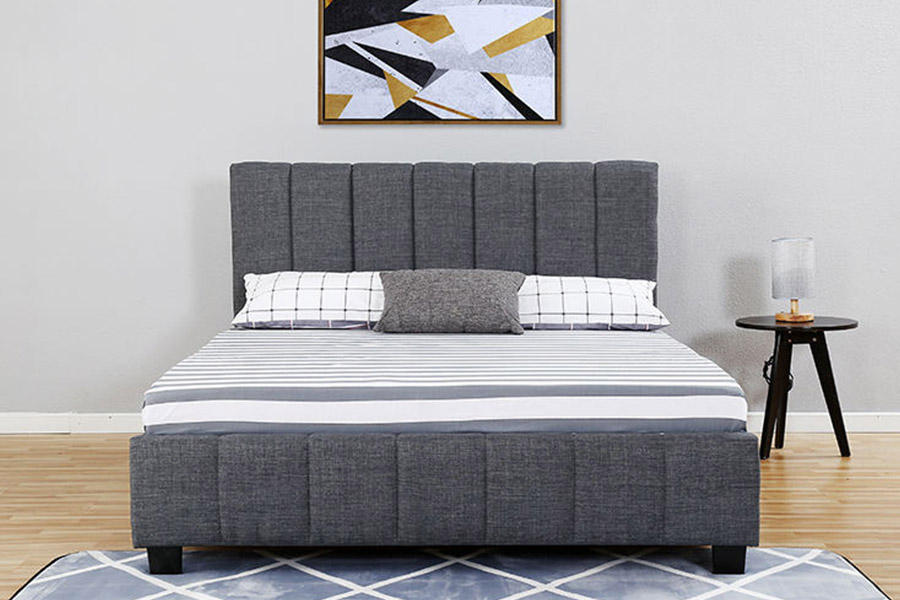 1333 Katil Upholstered Fabrik Mewah Kelabu Moden