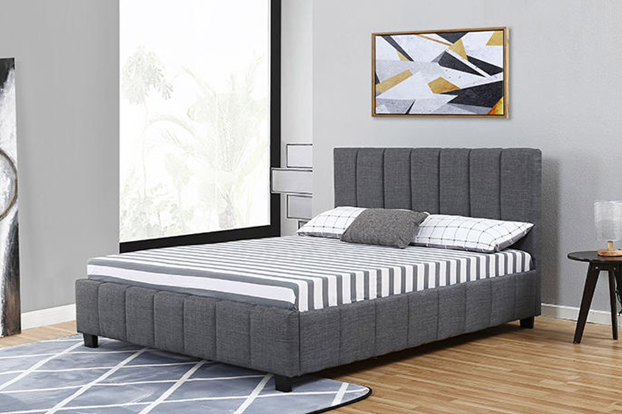 1333 Katil Upholstered Fabrik Mewah Kelabu Moden