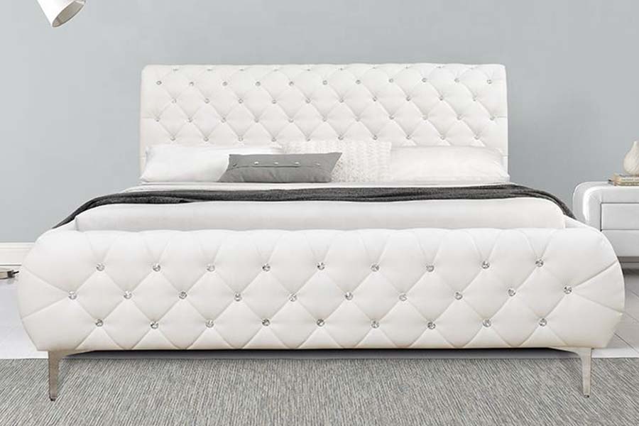 1586 Katil Upholsteri Bingkai Kayu Lembut Kulit PU Putih