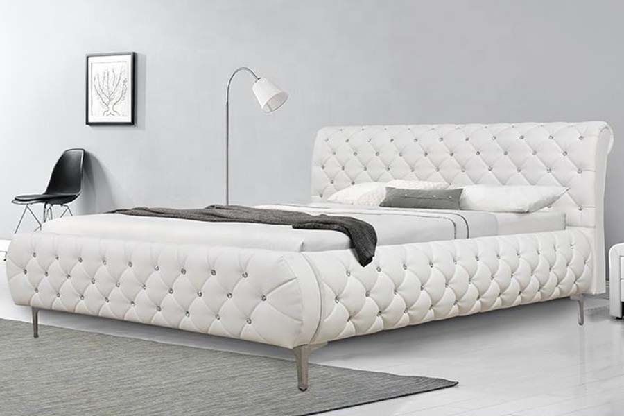 1586 Katil Upholsteri Bingkai Kayu Lembut Kulit PU Putih
