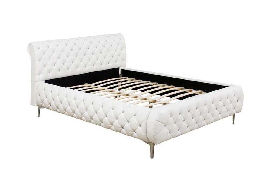 1586 Katil Upholsteri Bingkai Kayu Lembut Kulit PU Putih