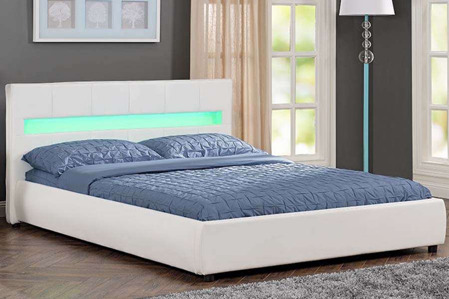 1813 Katil Lembut PU Putih Bingkai Katil Upholsteri LED