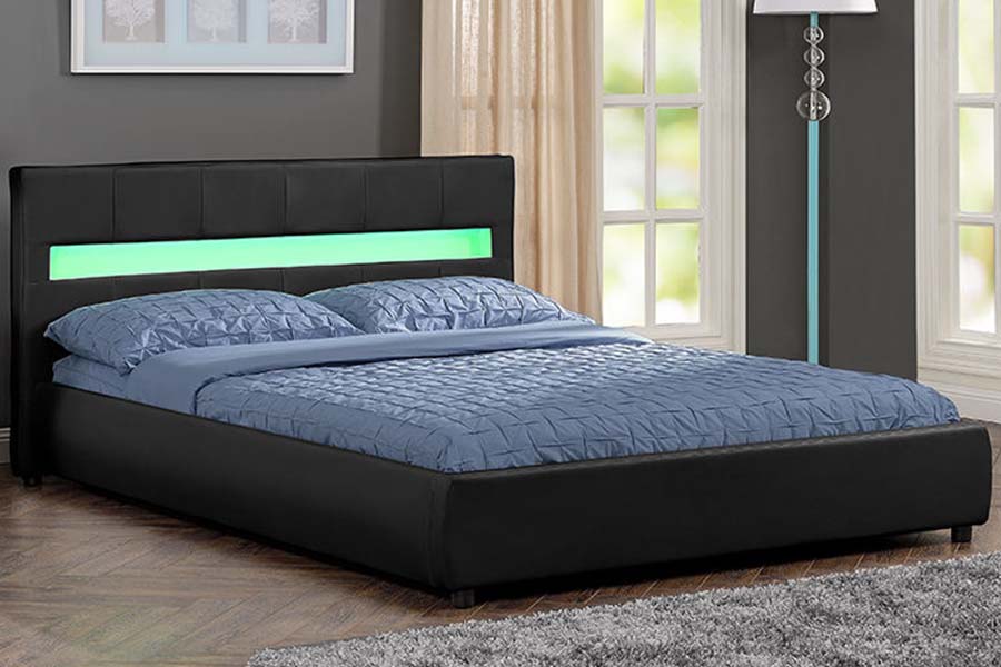 1813 Katil Lembut PU Putih Bingkai Katil Upholsteri LED