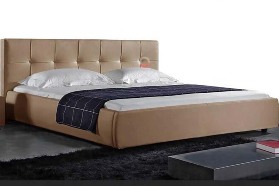 1813 Katil Lembut PU Putih Bingkai Katil Upholsteri LED