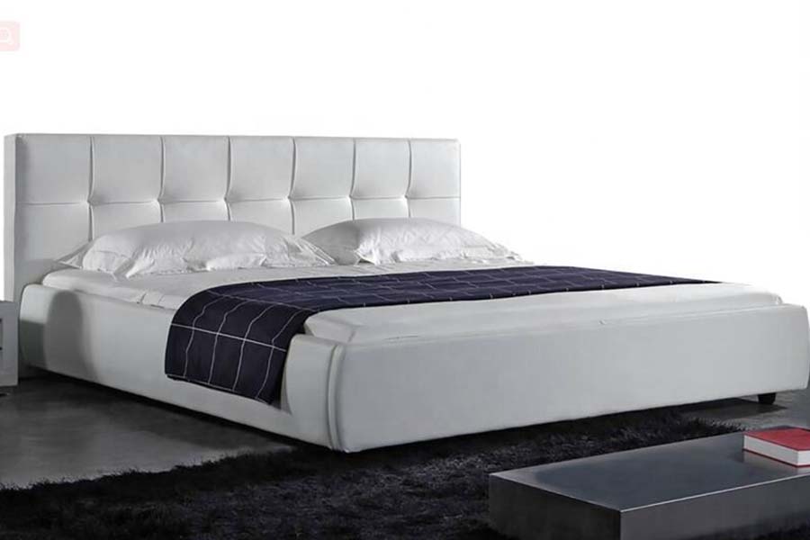 1813 Katil Lembut PU Putih Bingkai Katil Upholsteri LED
