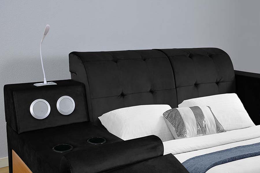1550 Katil Fabrik Kulit Double Moden Bingkai Katil Penyimpanan Upholsteri